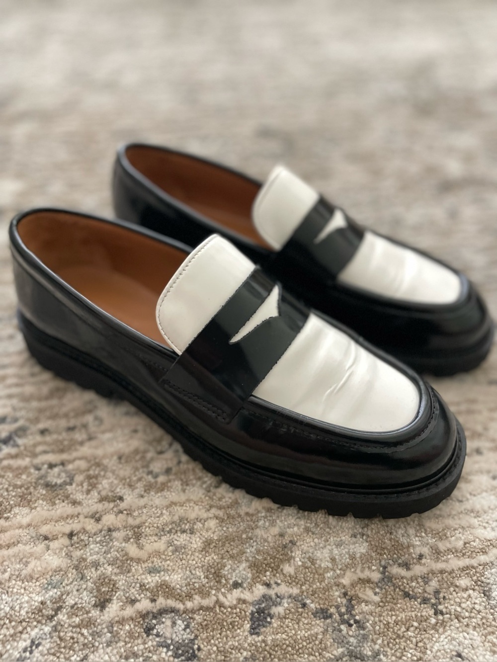 Thursday Tuxedo Lug Penny Loafers Black & White Leather Chunky Size 9.5 Women - Picture 5 of 13
